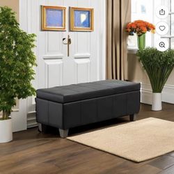 41" Storage Ottoman, Storage Bench with Safety Hinge, Upholstered Synthetic Leather Ottoman Bench for Bedroom, Living Room, Entryway, Hallway, Foot Re