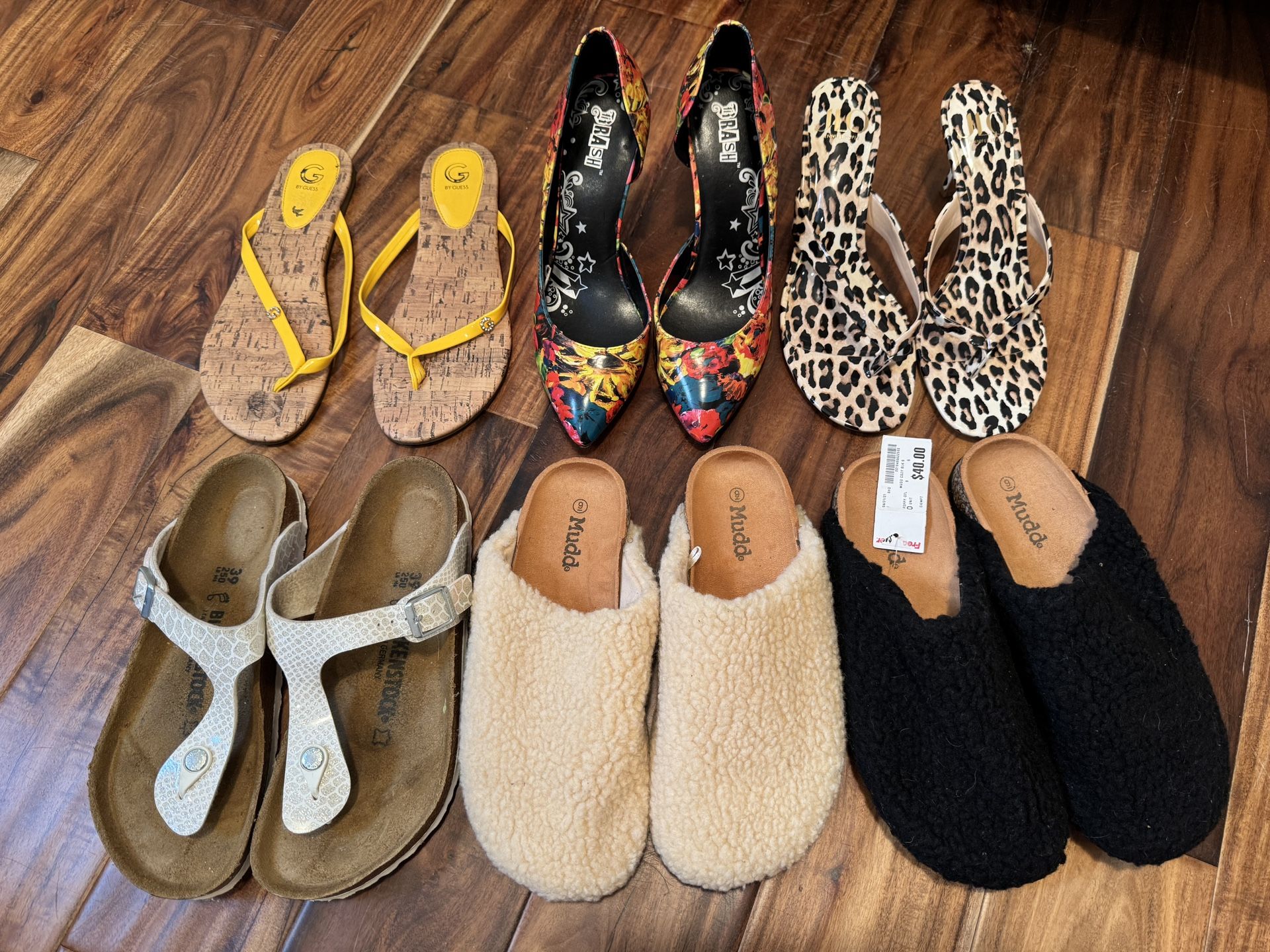 6 Pairs of Women’s Shoes – Birkenstock, JLO, Guess, Mudd – $60 for All