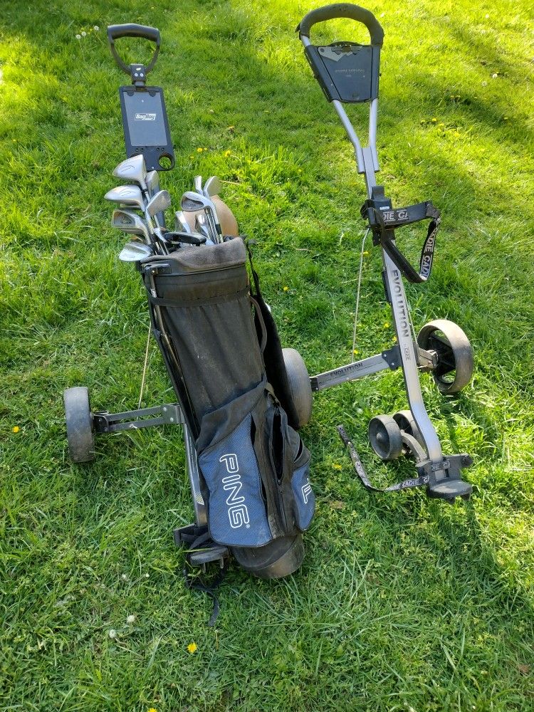 Golf Clubs, Bag , 2 Caddy Carts 