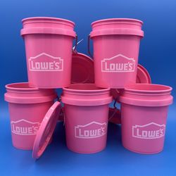 Lowes Mini Bucket Pink w/ Lid RARE Lot of 5 SET 