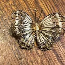 Filigree Butterfly Pin, 800 Silver, vintage