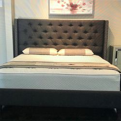 Brand New King Size Dark Grey Tuffed Line Bed Frame With New Mattress/Fast Delivery