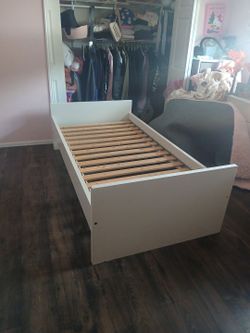 White Twin Bed Frame with Slats