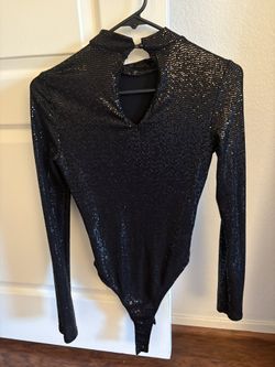 Black Sequin Long Sleeve Bodysuit