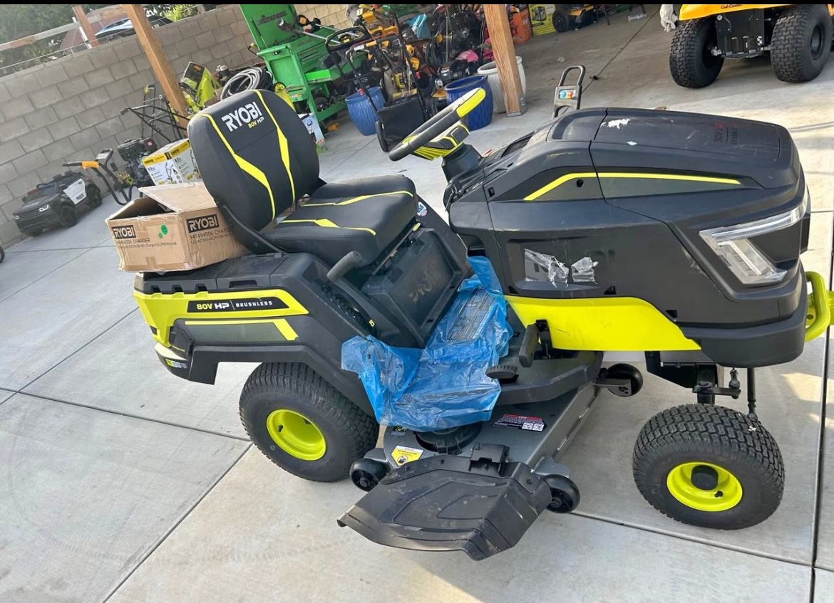 RYOBI - 80V HP Brushless 46 in. Battery Electric Cordless Riding Lawn Tractor with (3) 80V 10Ah Bat