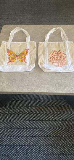 Graphic Canvas Tote Bags Set of 2