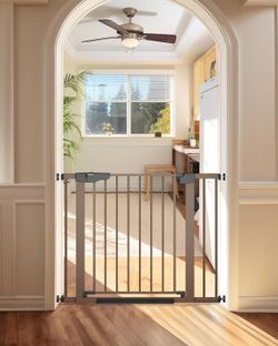 Cumbor Baby Gate for Stairs 29.7”–40.6” Brown Pressure Mounted Walk-Thru Gate
