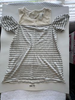 JUSTICE Striped Cold Shoulder Top White/Gray Size: 14/16