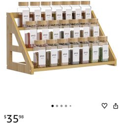 Bamboo Tiered Spice Rack: Spice Organizer for for Pantry - Spices Rack Organizer Kitchen Large Spice Shelf, Cabinet spice rack, Cabinet Seasoning Rack