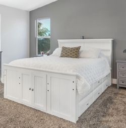 White Queen Size Storage Bed + Clean Mattress – $340 OBO