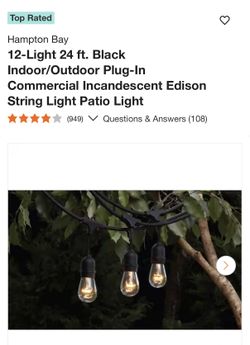 Hampton Bay 12-Light 24 ft. Black Indoor/Outdoor Commercial Incandescent Edison String Light