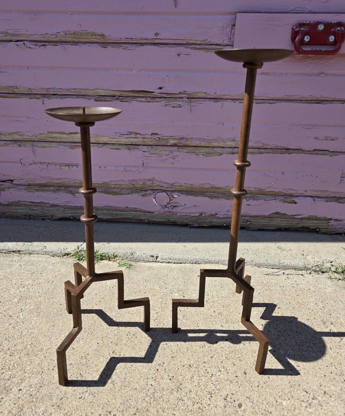 Vintage Pair of Wrought Iron Candesticks