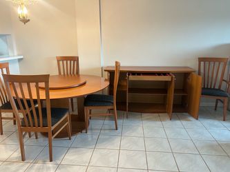 Modern Cherry Wood Dining Set - Table, 5 chairs & Matching Buffet - $600