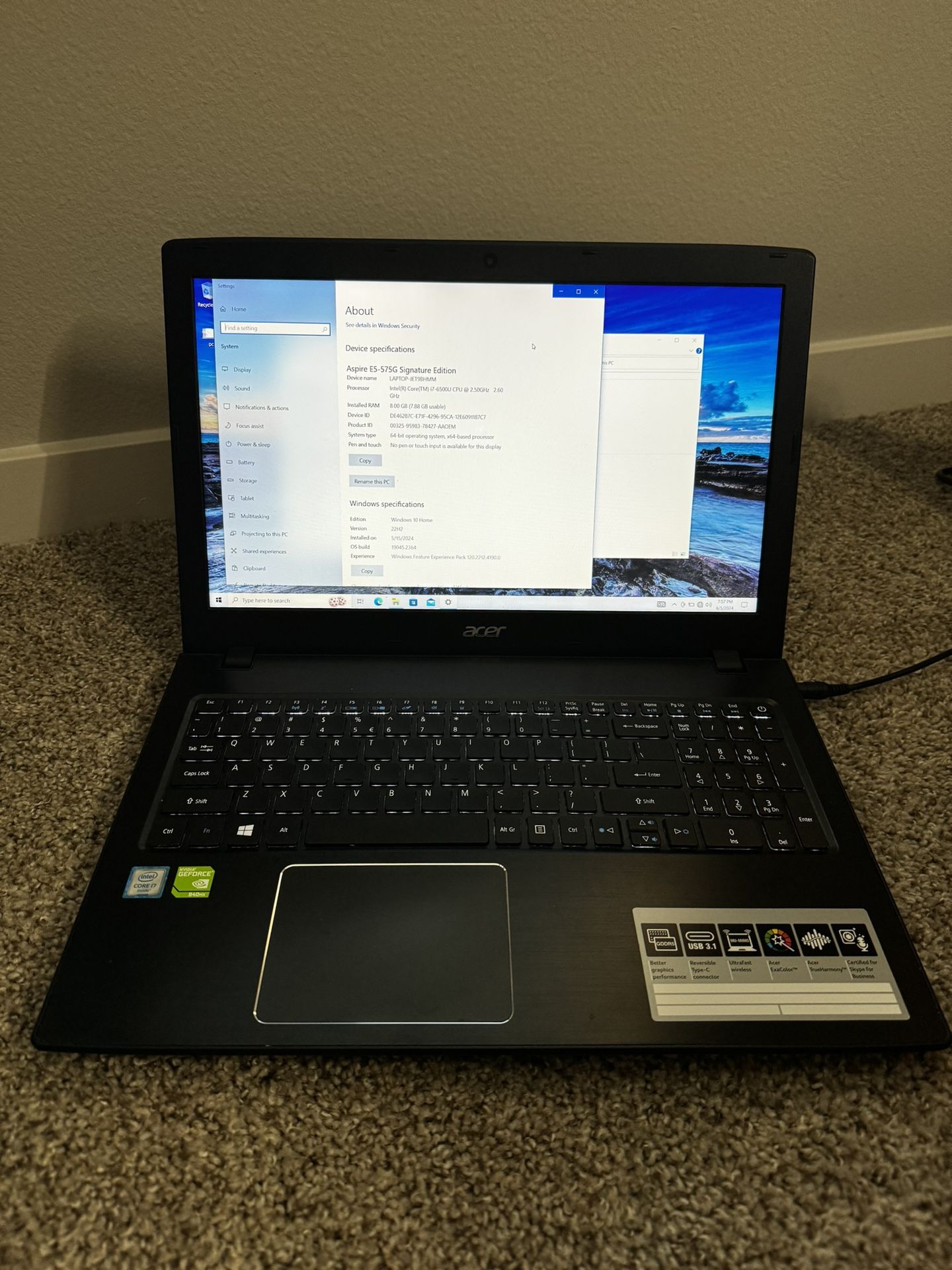 Acer Aspire E5-575G Signature edition laptop. needs a new battery