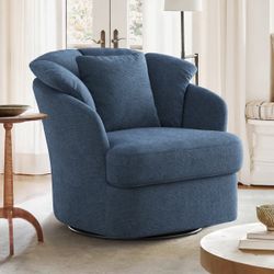 Navy Blue Fabric Swivel Barrel Accent Chair 