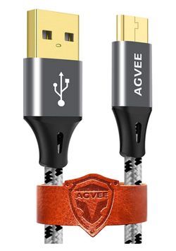 Agvee - Cable de carga micro USB para Samsung Galaxy S7, S6, J7, J3 [V, Luna, Prime, Star, 2017], LG V10 K20, Moto G4, PS4, Gris. 40”