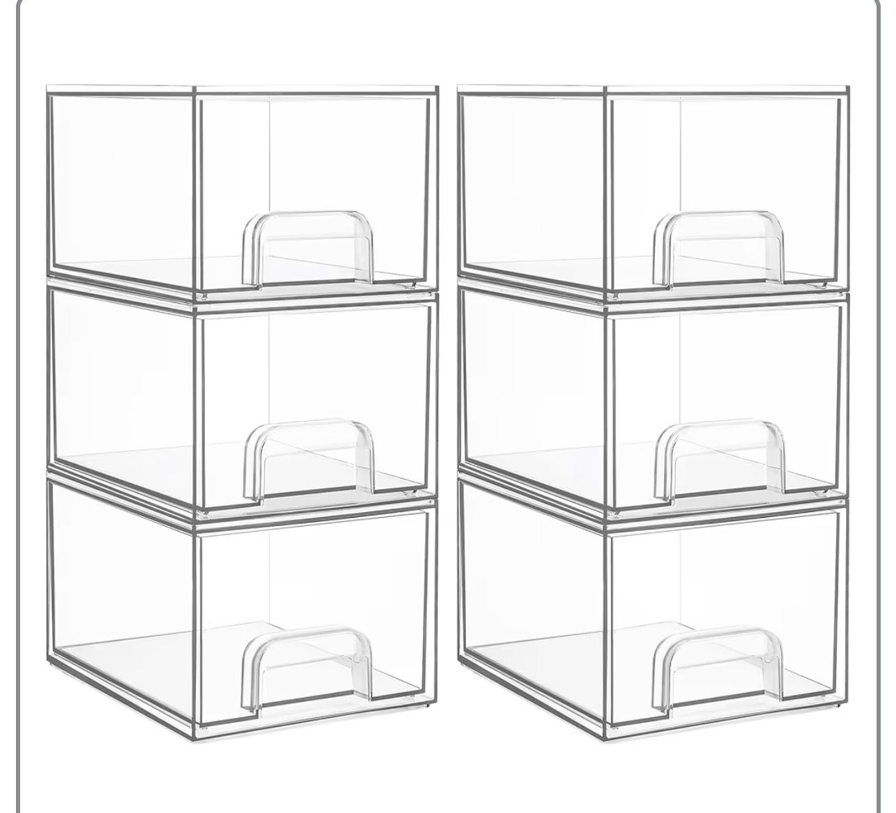 6 Pack Small Clear Stackable Storage Drawers,Acrylic Bathroom Makeup Organizer,Plastic Storage Bins For Vanity, Undersink, Kitchen Cabinets, Pantry, H