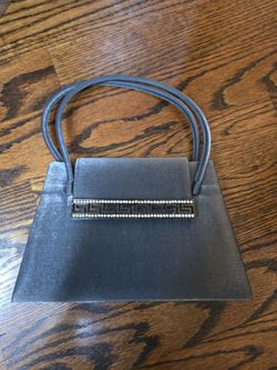 Gray Satin Evening Handbag with Rhinestone Detail