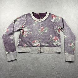 Free People Cardigan Women M Purple Nocturnal Floral Pattern Wool Cashmere #2867