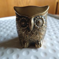 Vintage Solid Brass Owl Figurine/ Paperweight 