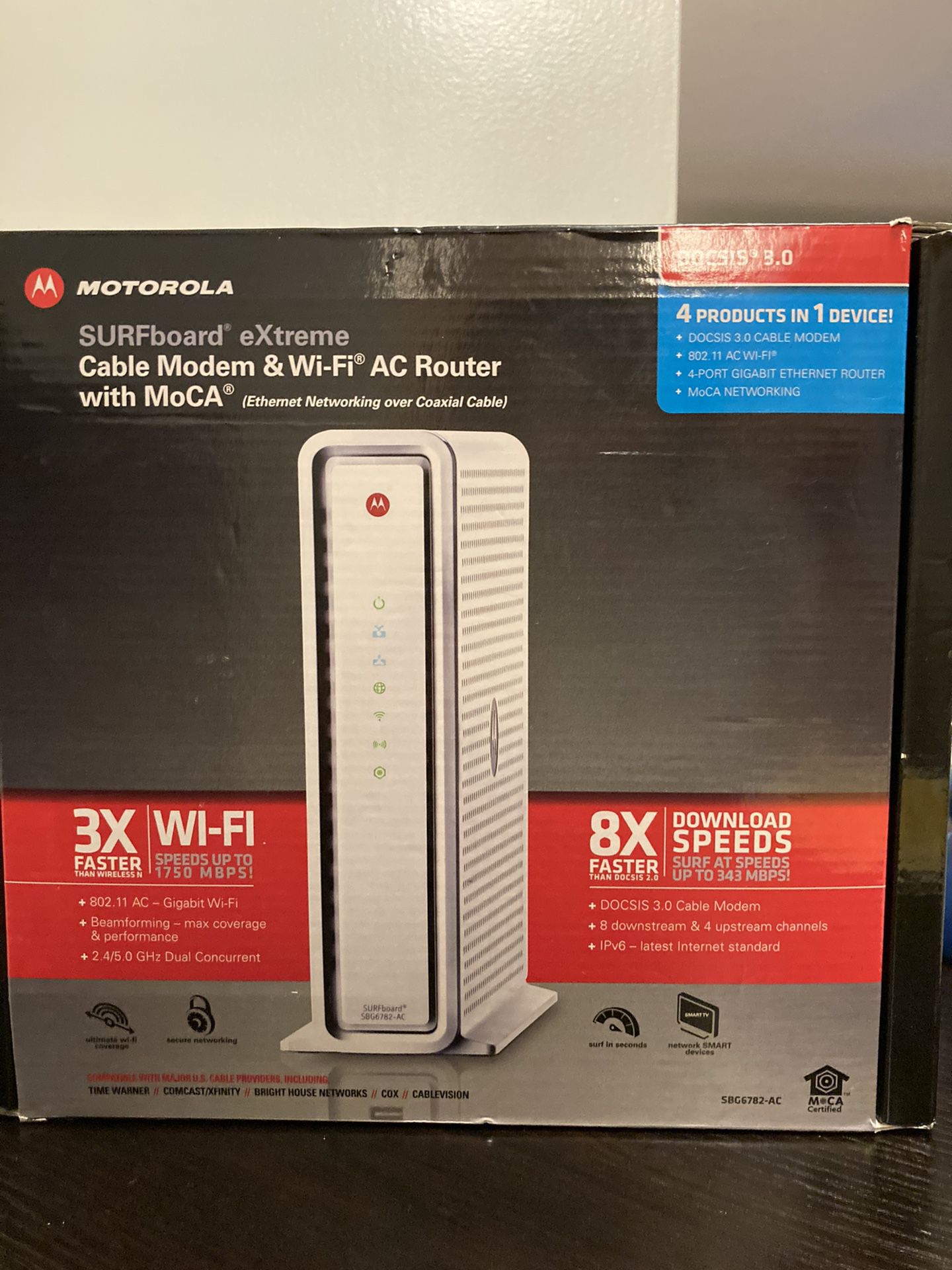 MOTOROLA SURFboard eXtreme 4 in 1 Cable Módem & Wi-Fi AC Router SBG6782-AC NEW!!