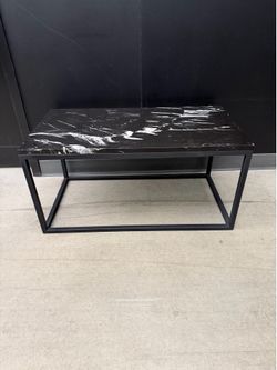 Black Marble Coffee Table | White Veining | Black Box Frame Base | 34"