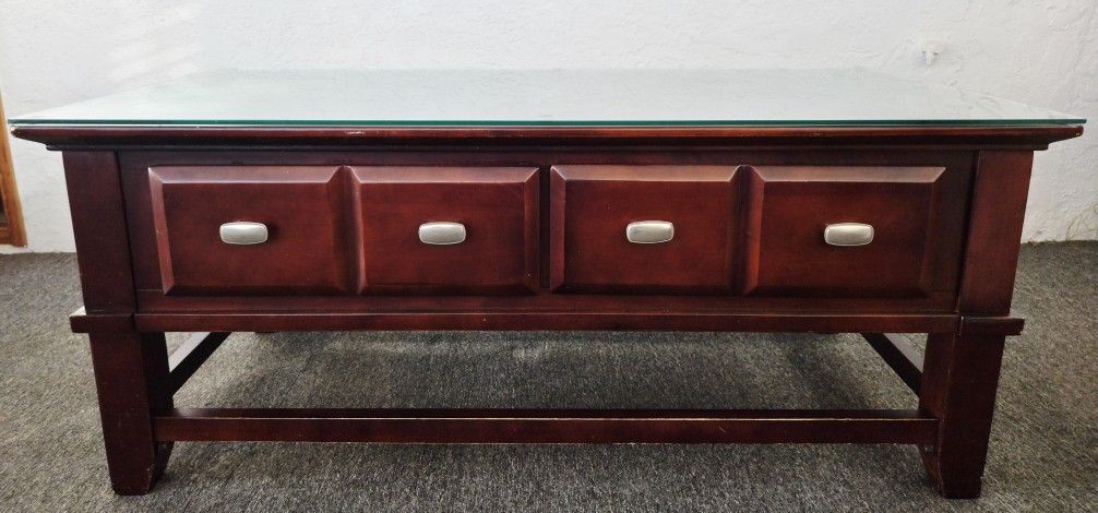 3-Piece Solid Cherry Wood Table Set Custom Glass (Coffee & 2 End Tables)