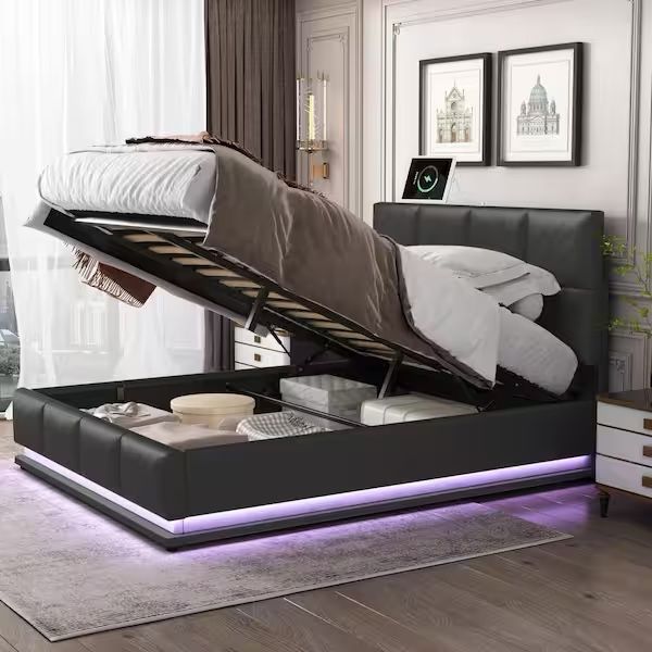 Queen Bed Frame With LED And USB Power $300 OBO
