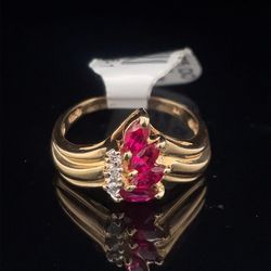 14KT Yellow Gold Ruby Diamond Ring 3.40g Size 7 1/2 149246