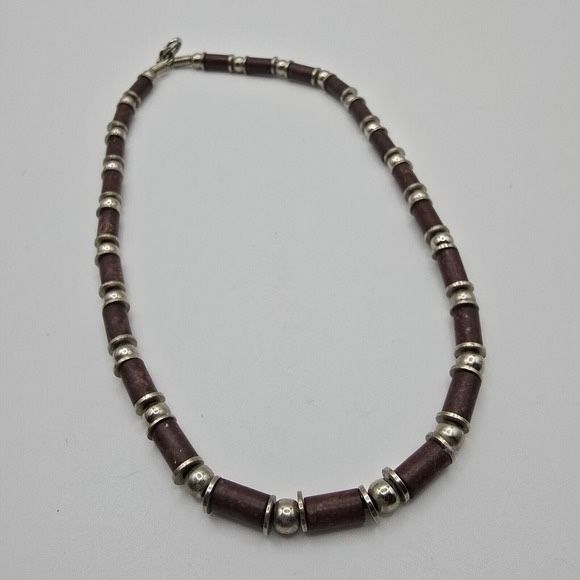 Boho Brown Beaded Necklace Silver Tone Spacers Rustic Tribal Southwestern