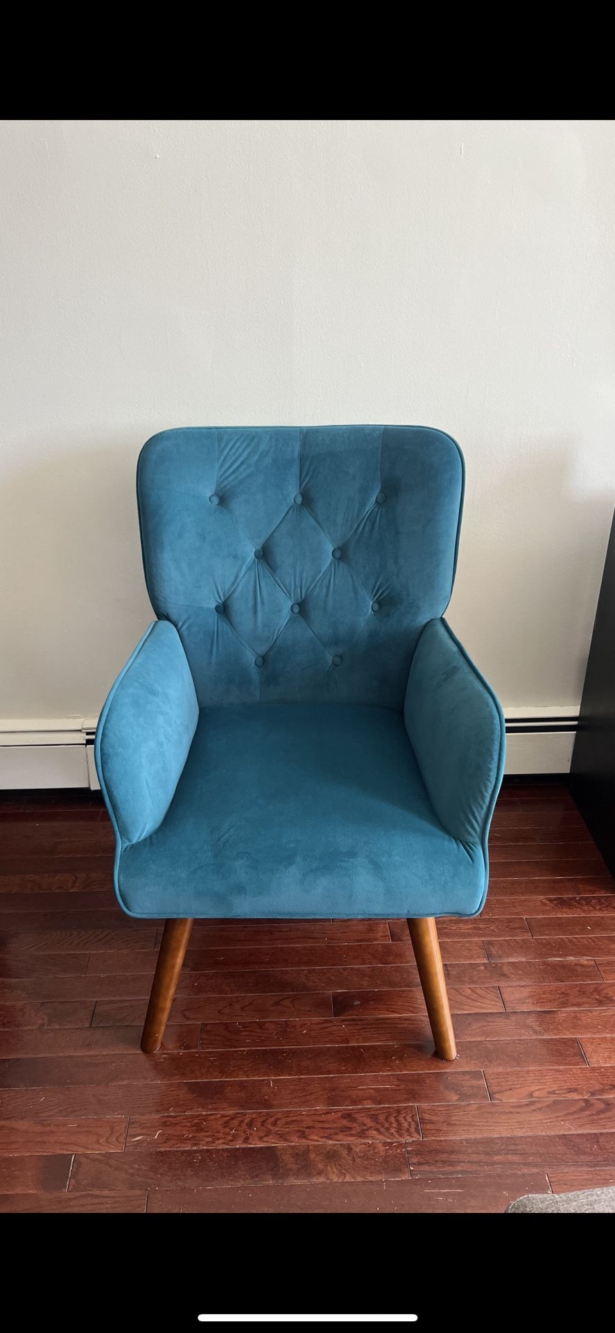 Peacock Blue Accent Chair with Brown legs