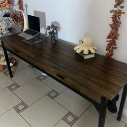 78” Walnut Desk With Drawers