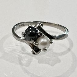 💎 Elegant 10KT White Gold, Tahitian &  White Pearl Ladies Ring