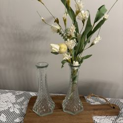 Lot of 2 Hobnail Knobby Pattern Clear Glass Vases EO Brody USA 6" Tall