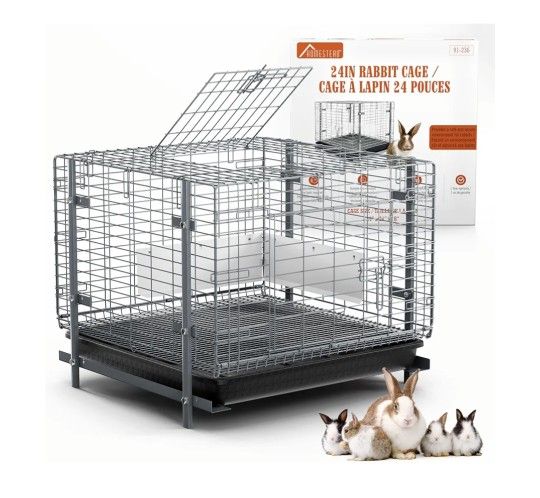 Bunny Cage with Tray 24-inch Easy-Clean Rabbit Cage with Enhanced Kit - Leg, Frame, & Urine Guard Included - Ideal & Secure Home for Rabbit
