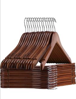 Wooden Clothes Hangers Set with Metal Hooks