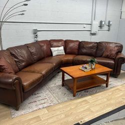 Genuine Top-Grain Curved Leather Sectional Sofa