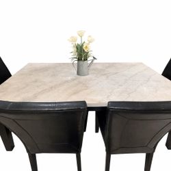 TOP LINE marble Table Top Dining Room Table in Great shape! 4 Chairs And A Bench Which Seats 3 More