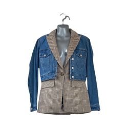 Veronica Beard Women’s Keaton Combo Dickey Jacket in Camel/Steel Blue Multi | NWT 