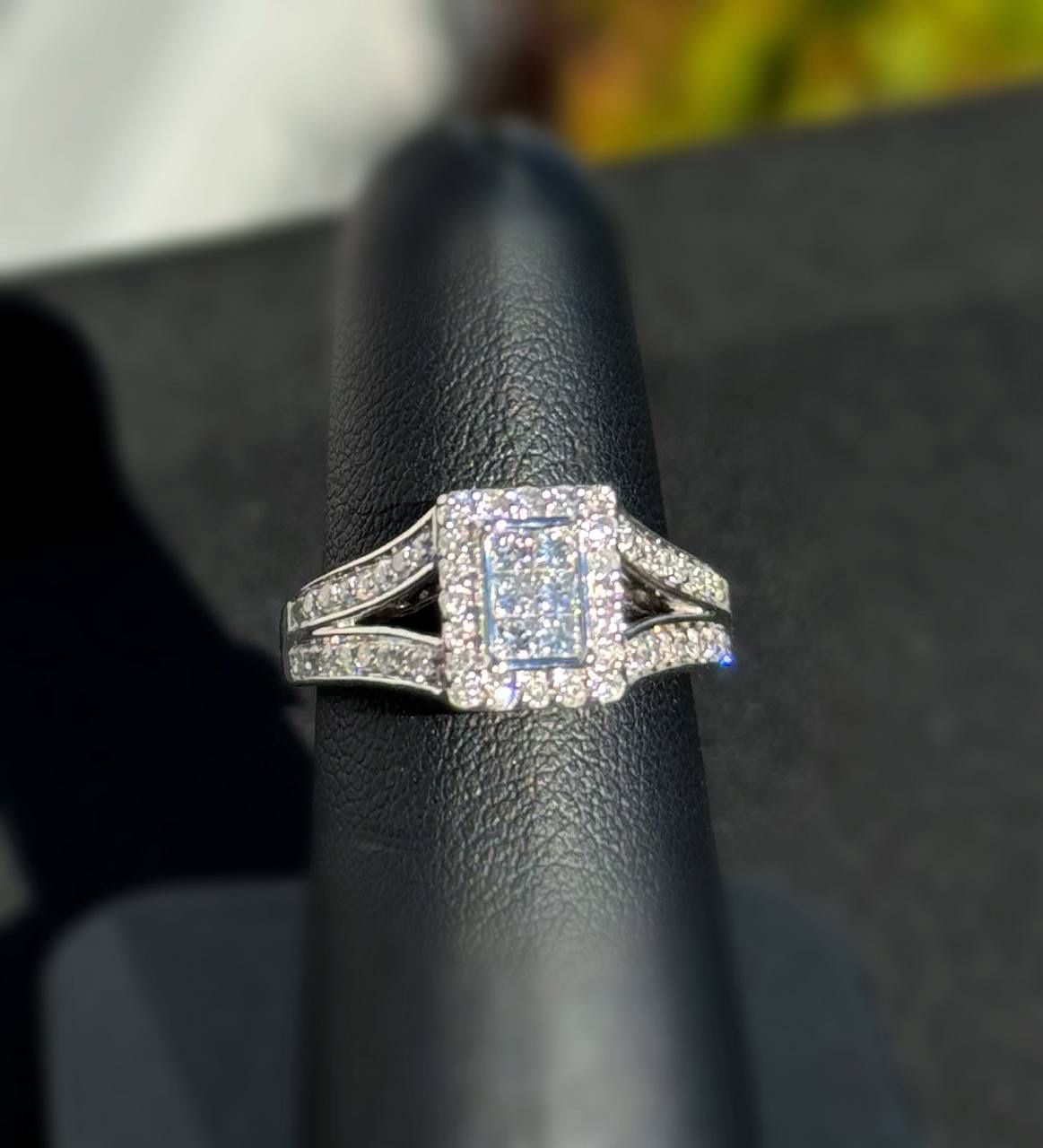 Jewelry 10k solid white gold natural diamonds princes 1.00CTW composite rectangle frame ring size 5.75