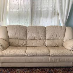 Cream 7’ Leather Sofa