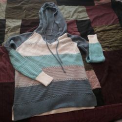 Sweater Teal Gray White Hoodie & Shirt Blue Plaid S