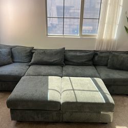 Modular Convertible Corduroy Sofa, U Shaped Sectional Couch with Storage Ottoman and Chaise
