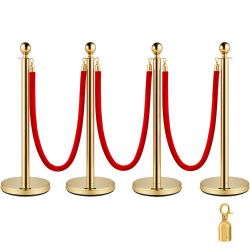 VEVOR 6 Pcs Gold Queue Poles, 38 Inch Red Velvet Rope Crowd Control Barriers Queue Line Rope Barriers for Party Supplies