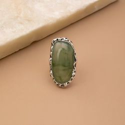 Big & Bold Vintage Style Olive Green Silver Tone  Adjustable Ring
