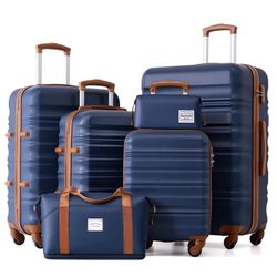 NEW - Luggage Set 6 Piece Luggage ABS hardshell TSA Lock Spinner Wheels Luggage Carry on Suitcase (NAVY, 6 piece set)