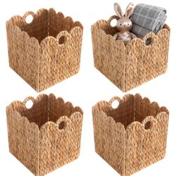 Scalloped Wicker Storage Cubes Basket
