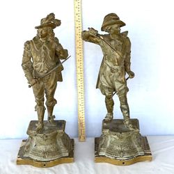 Antique early 1900s Brass Cast Metal 23” Tall (Don Jaun & Don Ceser) Musketeer Statue Sculptures. These retail for $839.