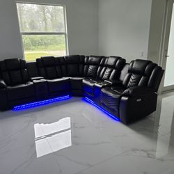 Power Recliner Sofa With Led Lights, Speakers, USB Ports, Cupholders And Arm Storage 