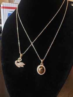 ✨ 2 14K Gold-plated Pendant Necklaces – CZ & Tiger Eye Style ✨
